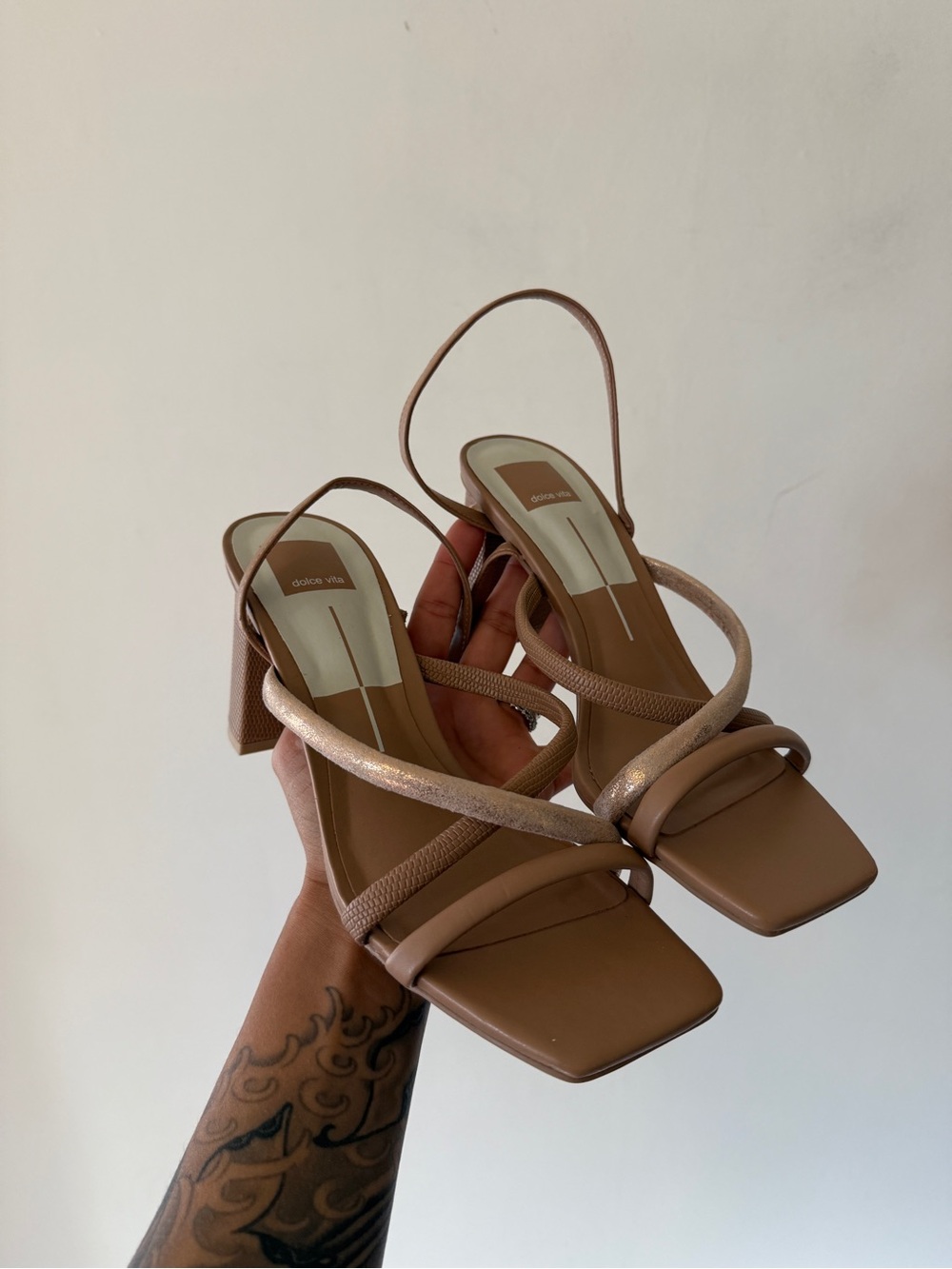 Dolce Vita Blush Nude Strappy Block Heel Sandals - Picture 4 of 6